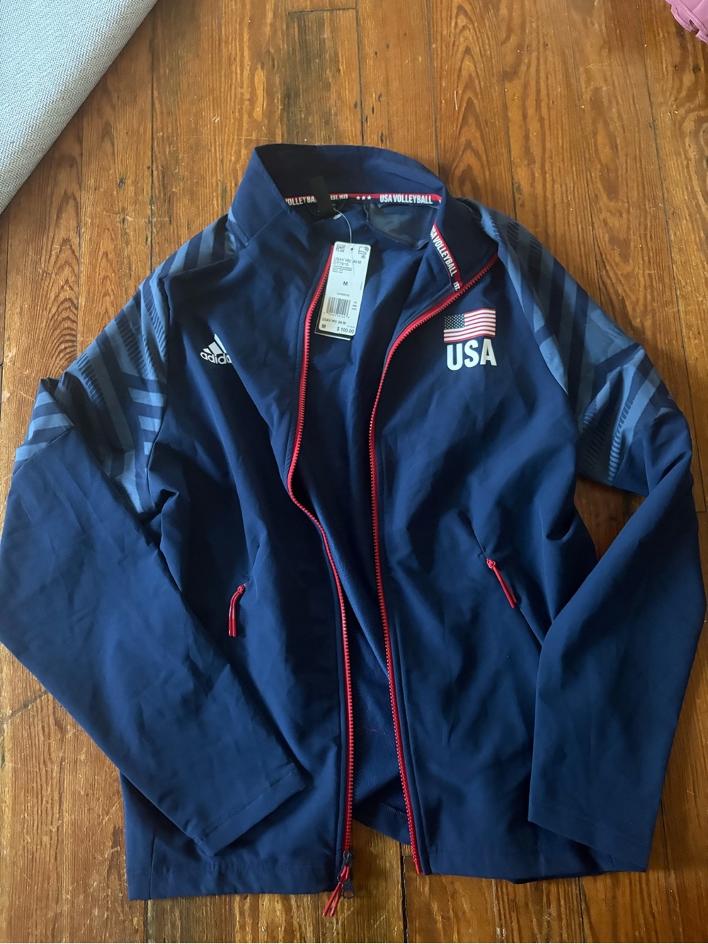 adidas Navy USA Volleyball Lightweight Full-Zip Jacket with Red Trim